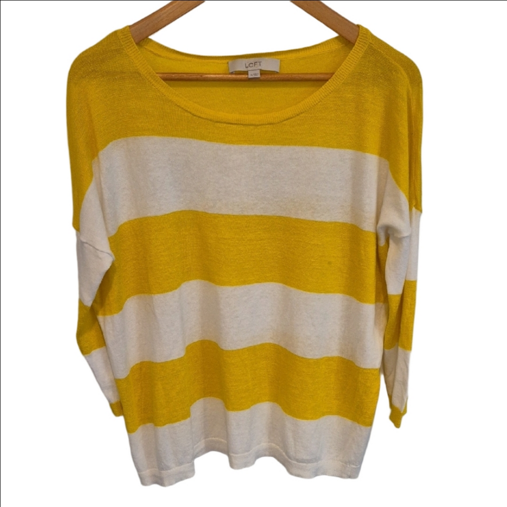 LOFT Yellow & White Striped Lightweight Top In Cotton And Linen Blend